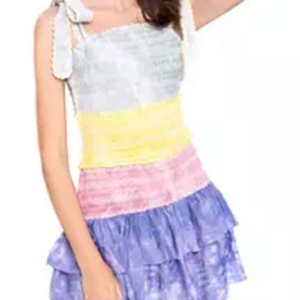 Free the Roses Ruffled Tier Multicolor  Stretchy Mini-Dress All Cotton - Picture 2 of 9